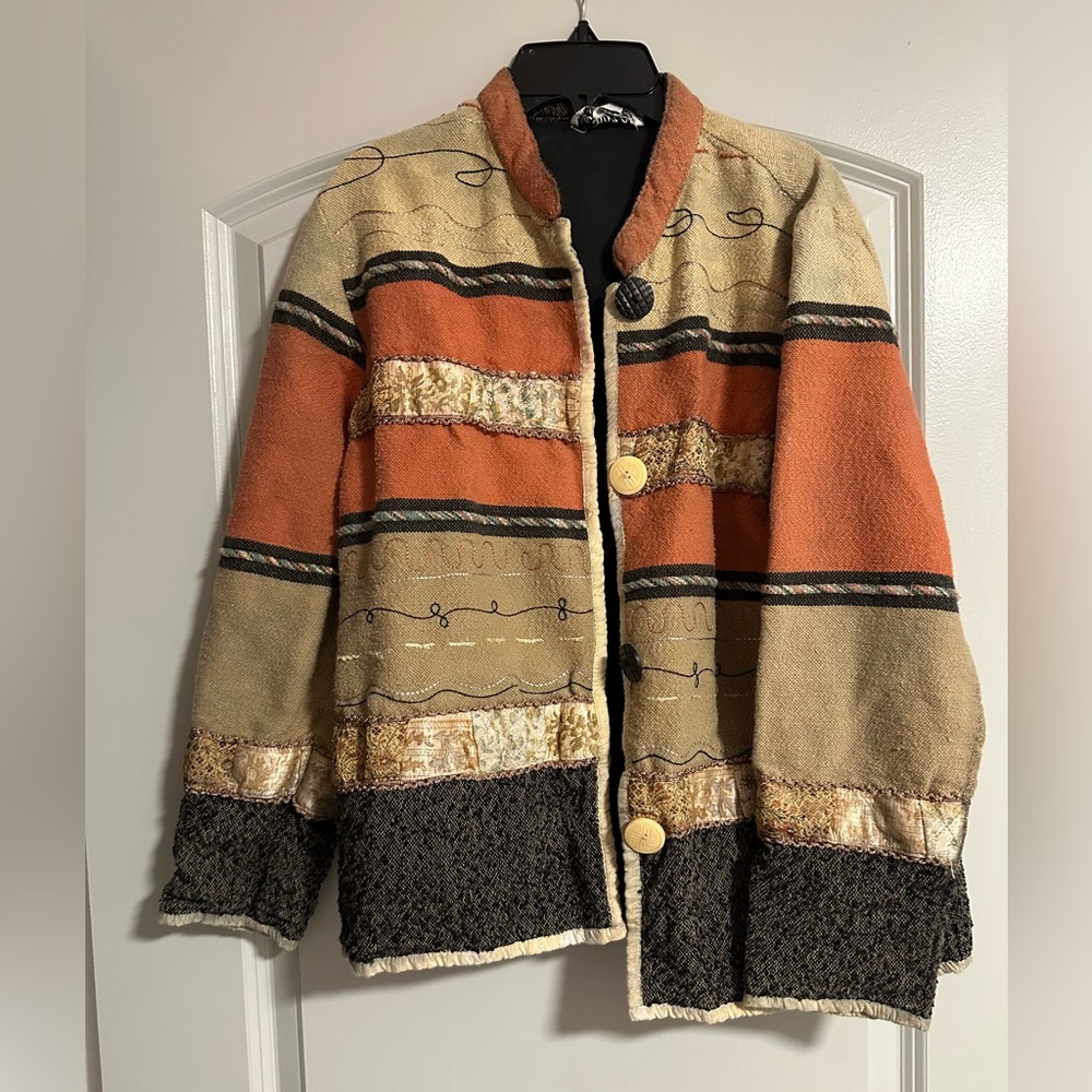 Multicolor Patchwork Jacket With Button Details - image 1